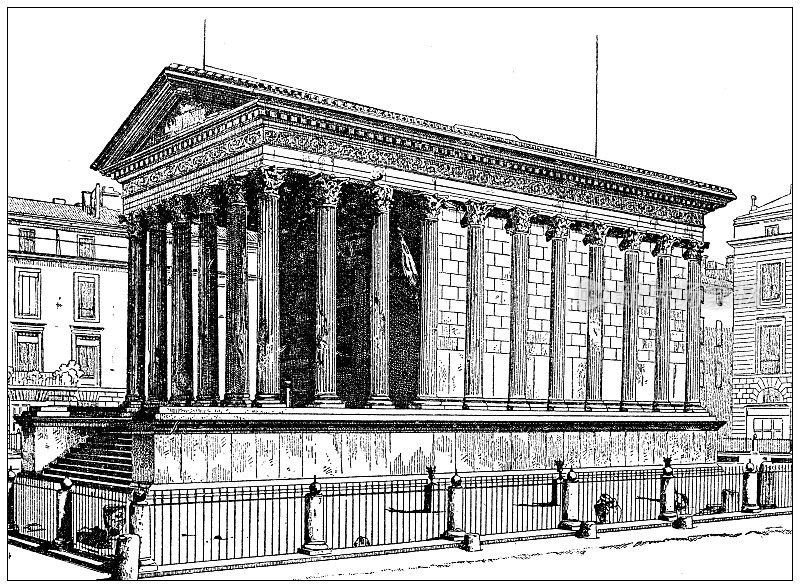 古董插图:Maison carree, Nimes